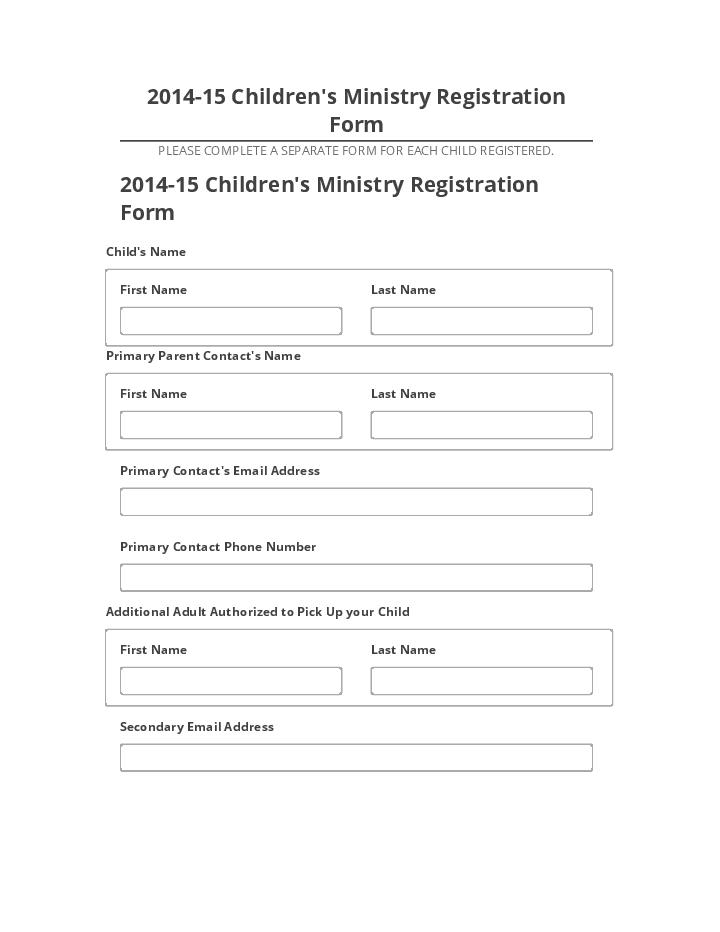 Arrange 2014-15 Children's Ministry Registration Form in Microsoft Dynamics