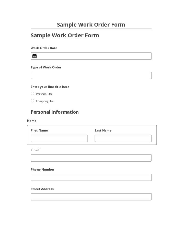 Synchronize Sample Work Order Form