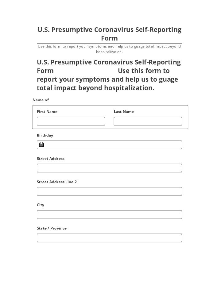 Pre-fill U.S. Presumptive Coronavirus Self-Reporting Form