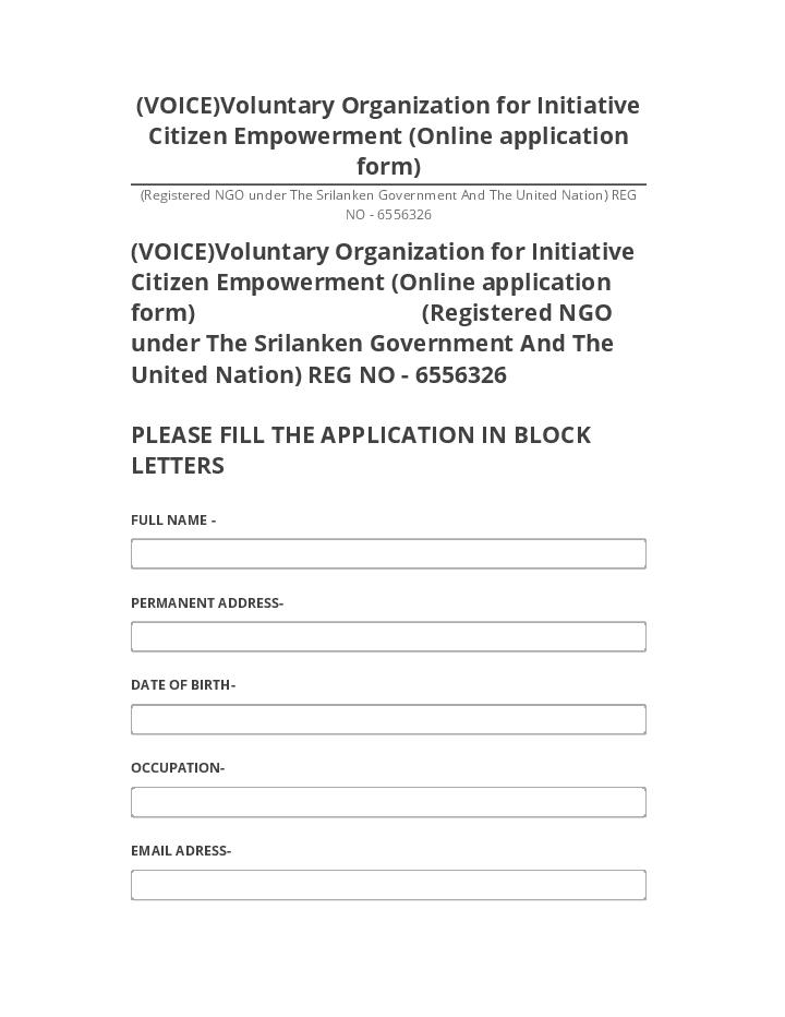 Extract (VOICE)Voluntary Organization for Initiative Citizen Empowerment (Online application form) from Microsoft Dynamics