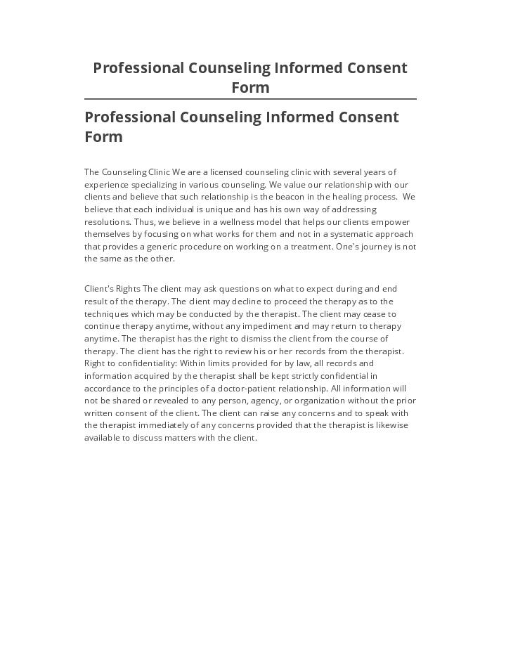 Manage Professional Counseling Informed Consent Form in Netsuite