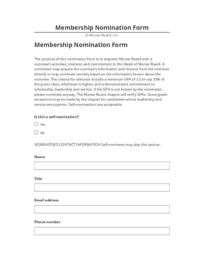 Incorporate Membership Nomination Form in Netsuite