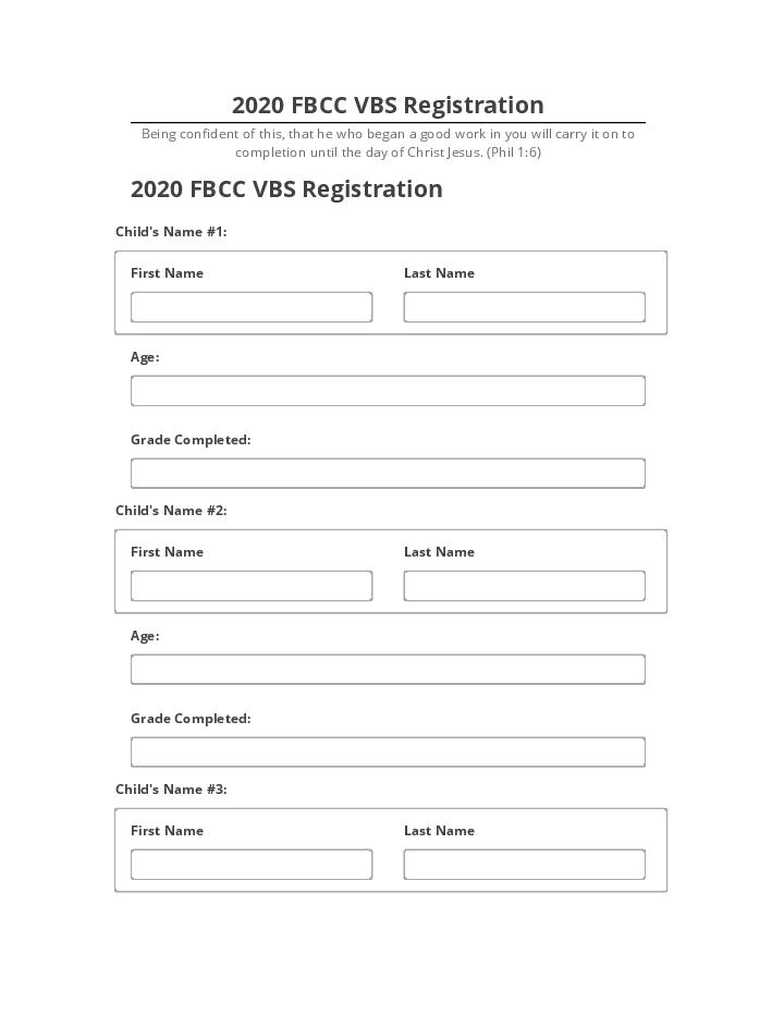 Arrange 2020 FBCC VBS Registration