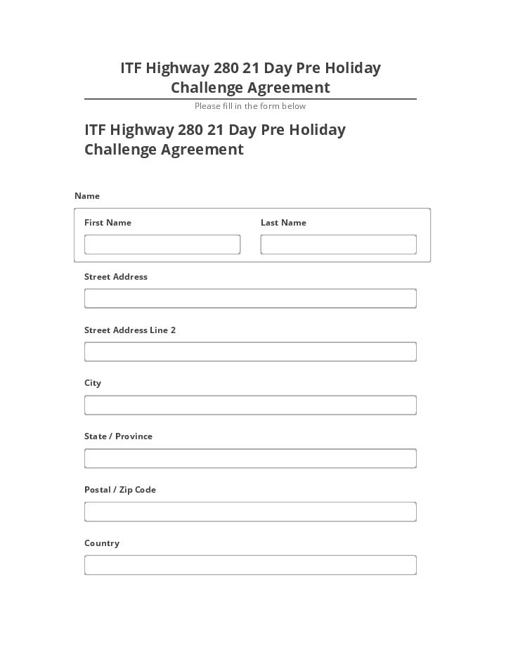 Integrate ITF Highway 280 21 Day Pre Holiday Challenge Agreement