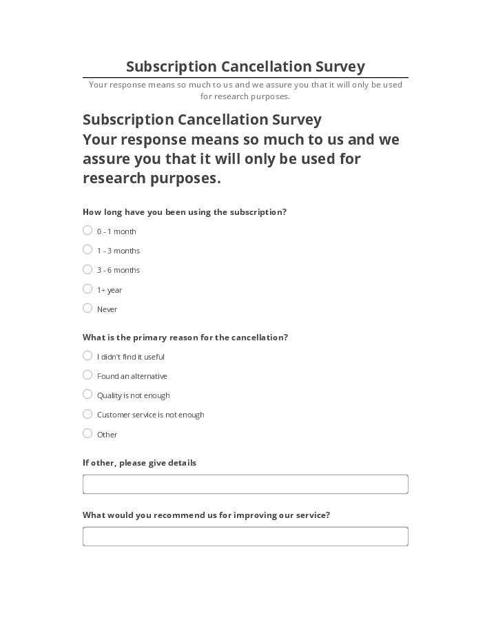 Pre-fill Subscription Cancellation Survey