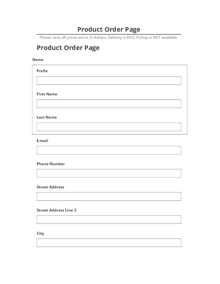 Update Product Order Page