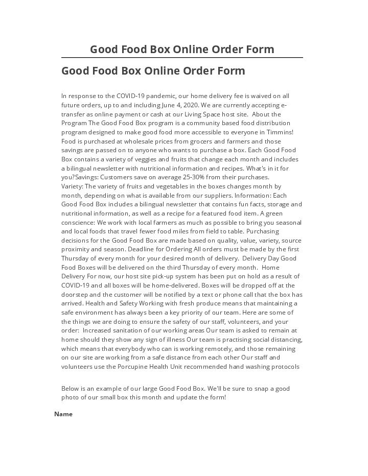 Integrate Good Food Box Online Order Form