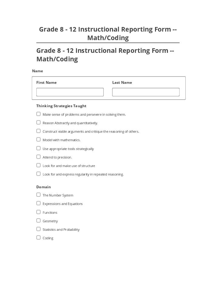 Pre-fill Grade 8 - 12 Instructional Reporting Form -- Math/Coding