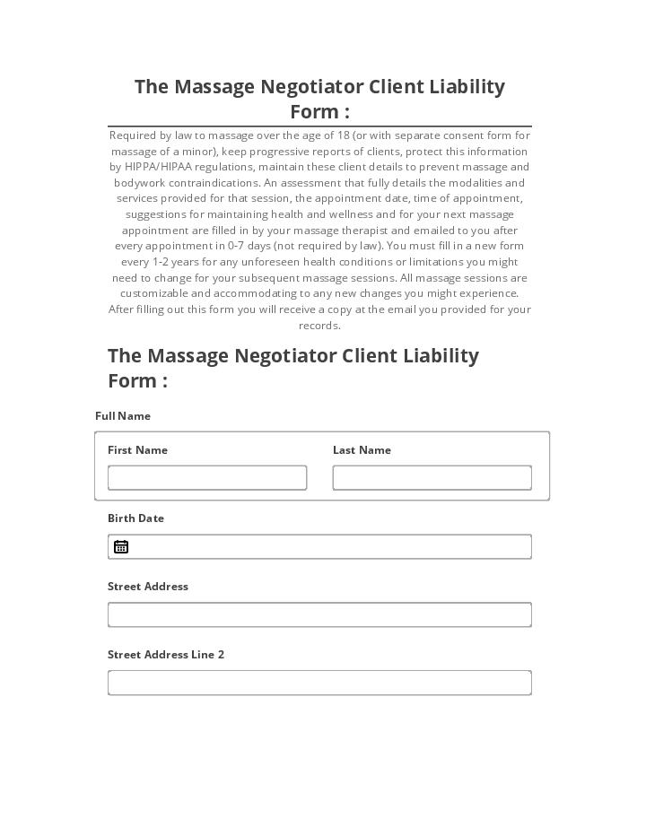 Arrange The Massage Negotiator Client Liability Form : in Netsuite