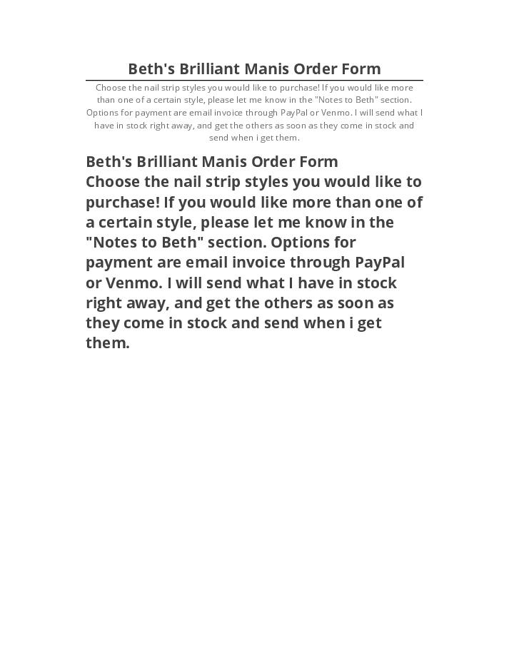 Pre-fill Beth's Brilliant Manis Order Form from Microsoft Dynamics