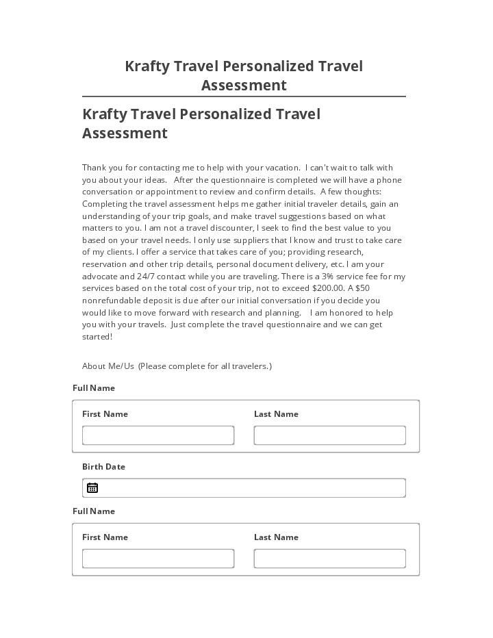 Arrange Krafty Travel Personalized Travel Assessment in Salesforce
