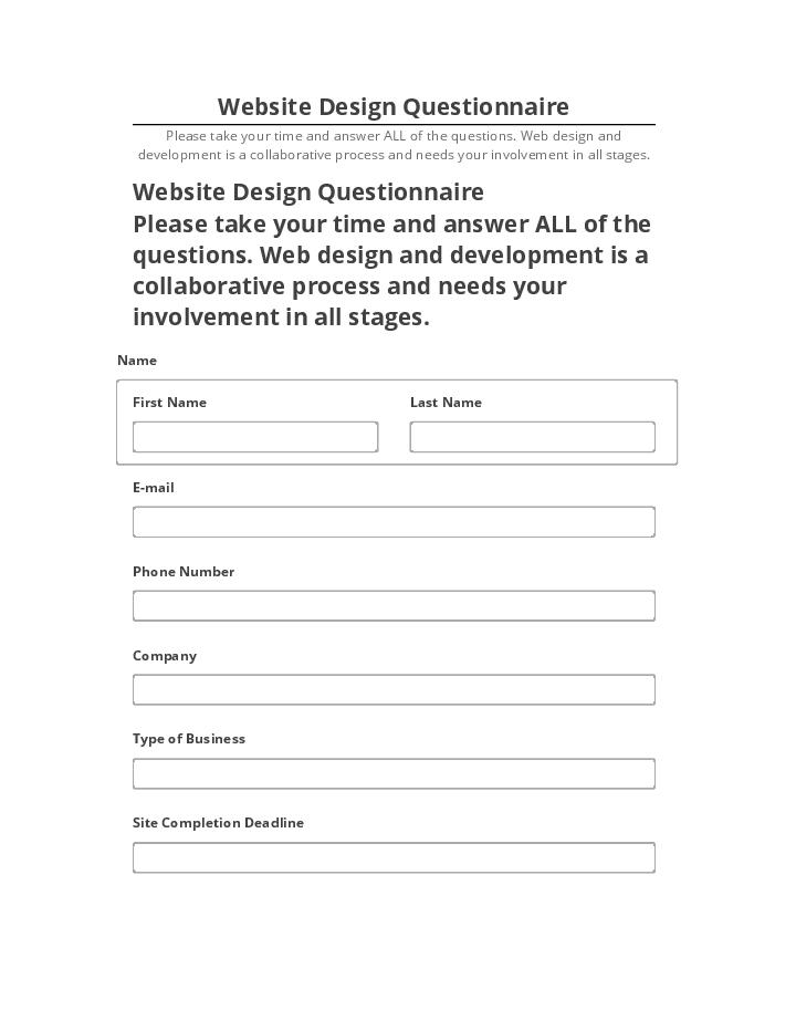 Manage Website Design Questionnaire in Salesforce