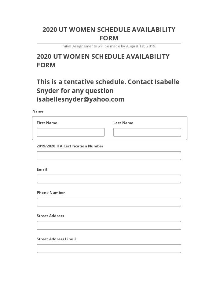 Arrange 2020 UT WOMEN SCHEDULE AVAILABILITY FORM in Salesforce