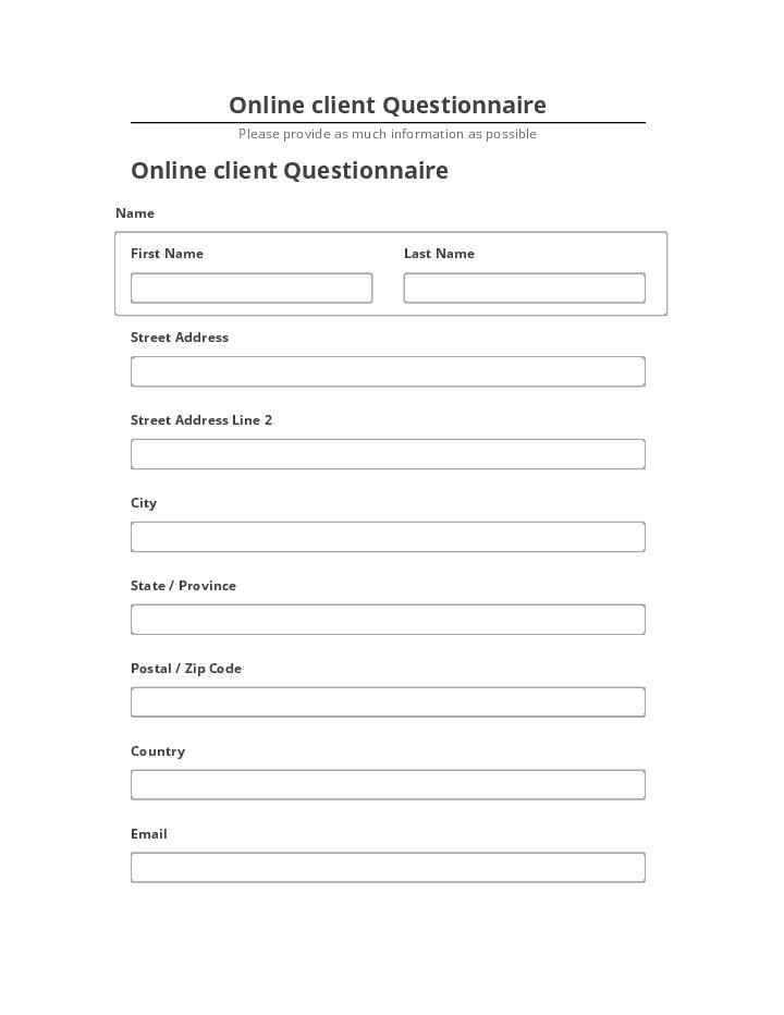 Arrange Online client Questionnaire in Netsuite