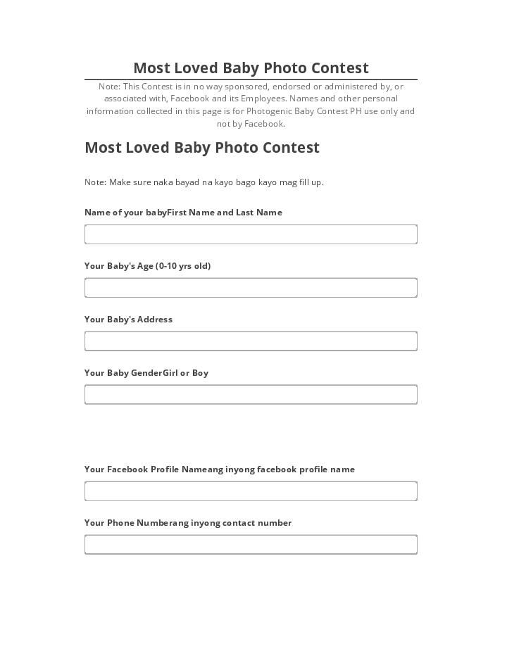 Pre-fill Most Loved Baby Photo Contest from Netsuite