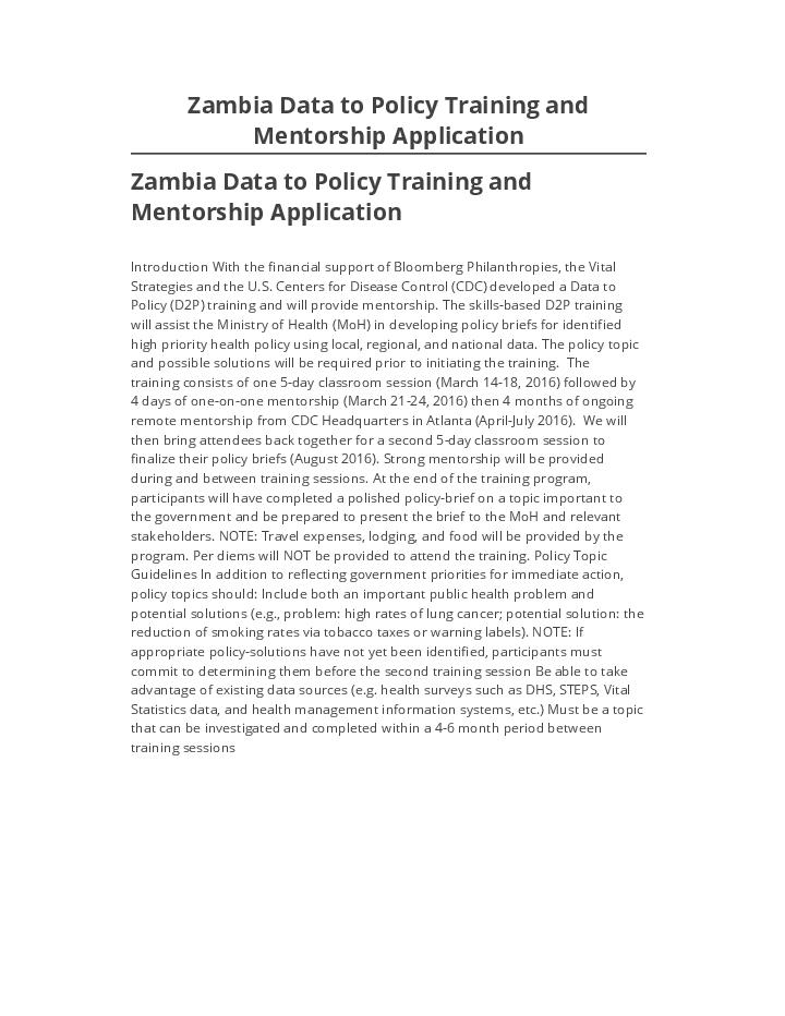Export Zambia Data to Policy Training and Mentorship Application