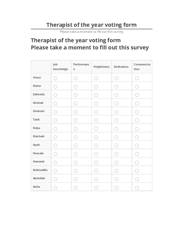 Incorporate Therapist of the year voting form