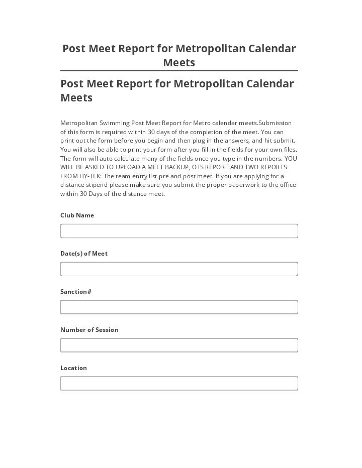 Extract Post Meet Report for Metropolitan Calendar Meets from Netsuite