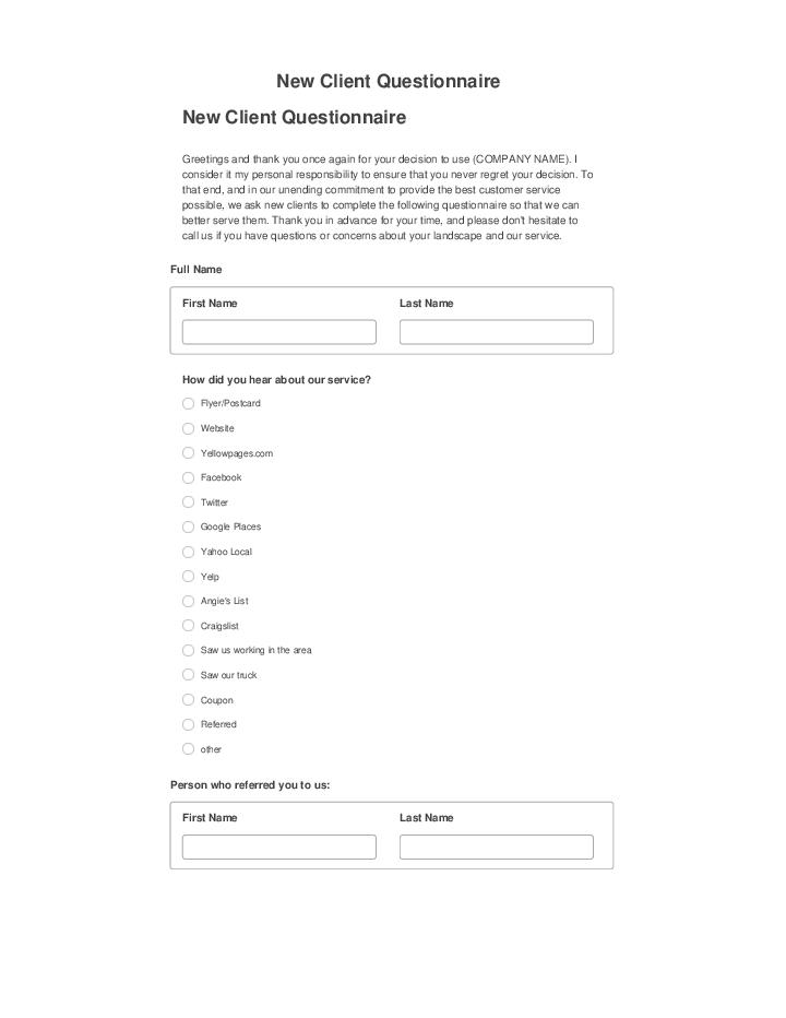 Manage New Client Questionnaire in Netsuite