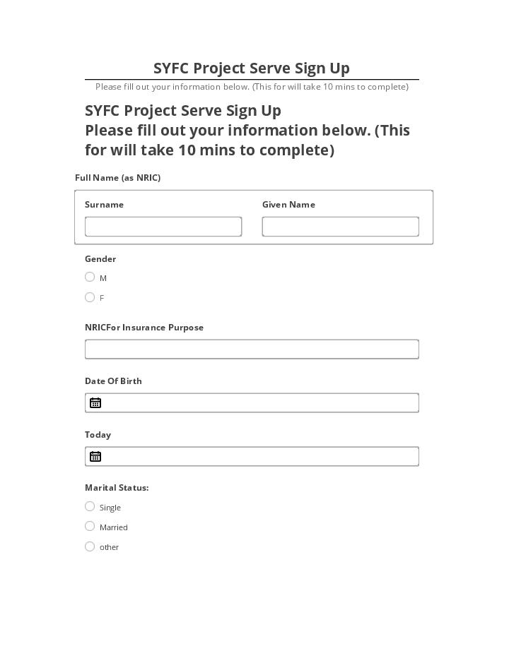Update SYFC Project Serve Sign Up from Netsuite