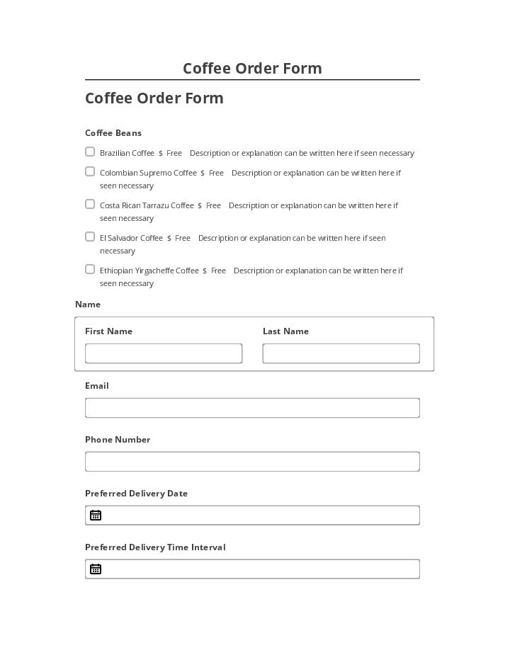 Manage Coffee Order Form in Microsoft Dynamics