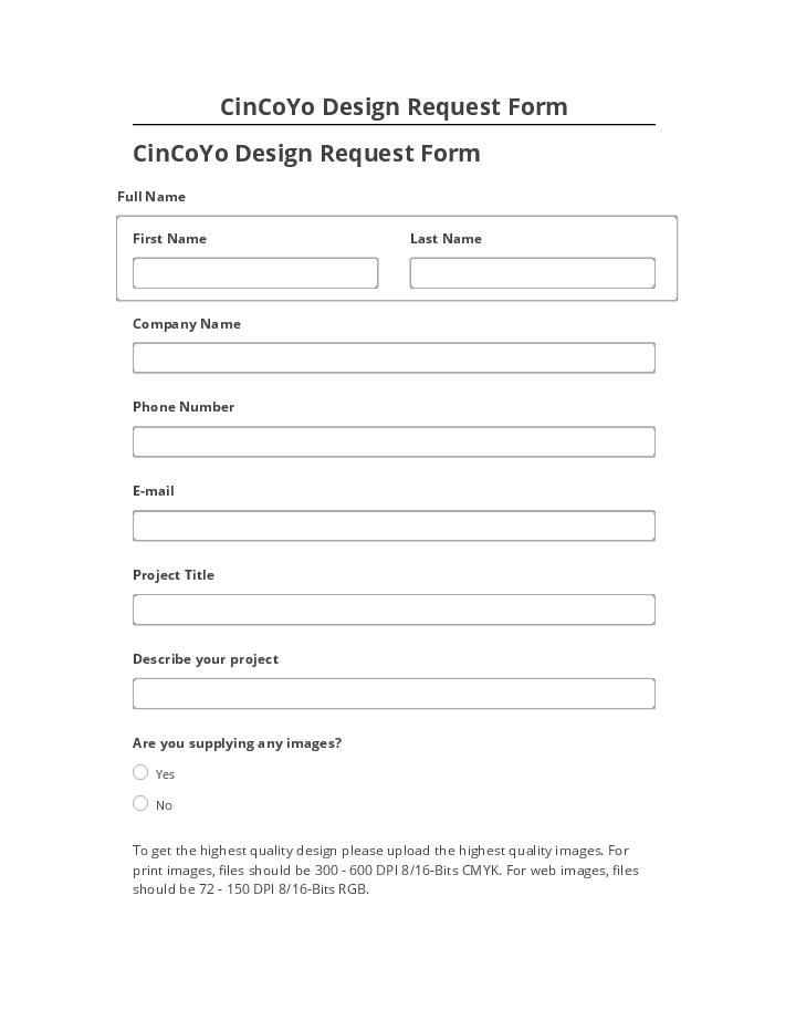 Arrange CinCoYo Design Request Form in Netsuite