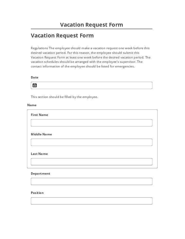 Arrange Vacation Request Form