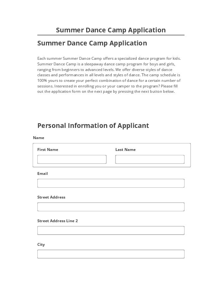 Integrate Summer Dance Camp Application