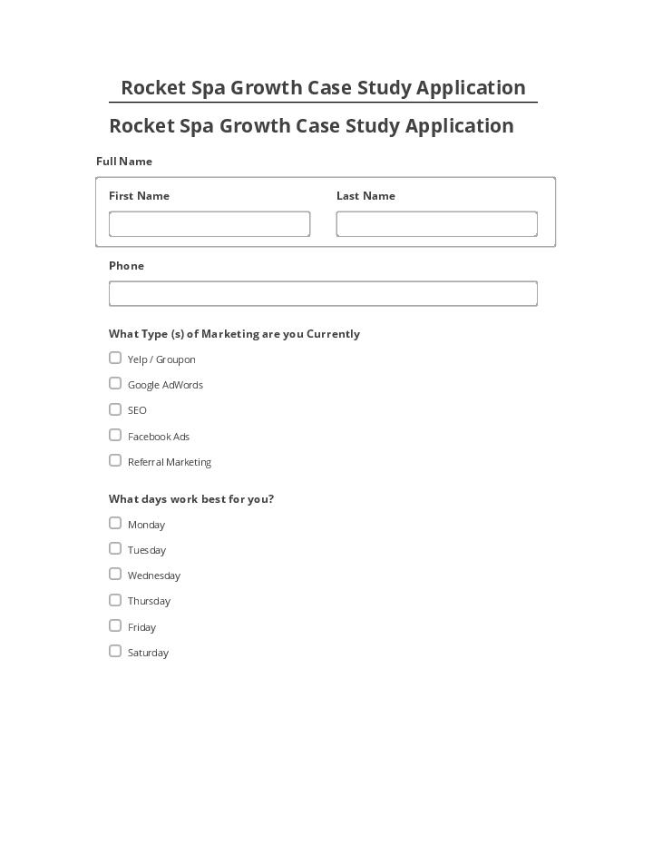 Pre-fill Rocket Spa Growth Case Study Application