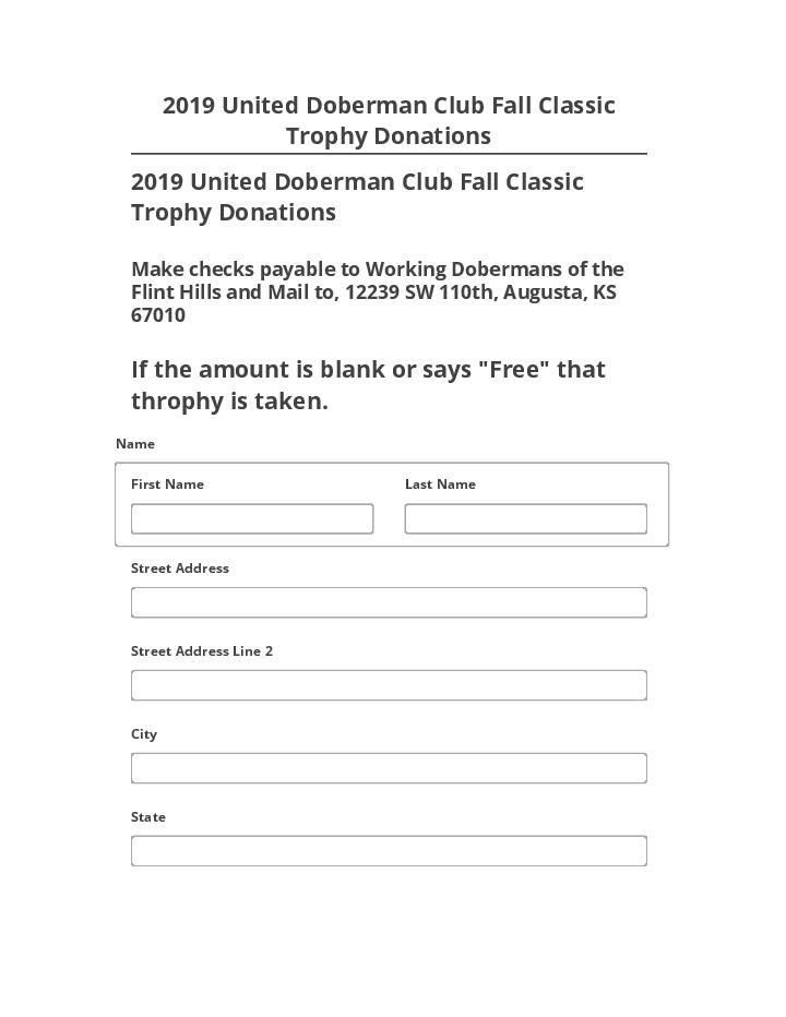 Synchronize 2019 United Doberman Club Fall Classic Trophy Donations with Salesforce
