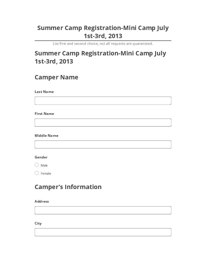 Export Summer Camp Registration-Mini Camp July 1st-3rd, 2013 to Salesforce