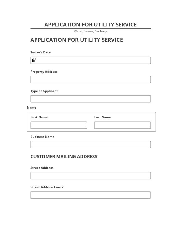 Incorporate APPLICATION FOR UTILITY SERVICE in Microsoft Dynamics
