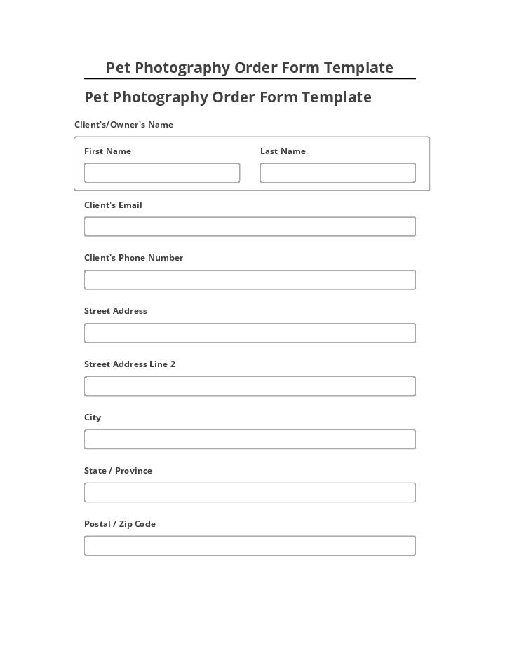 Update Pet Photography Order Form Template from Salesforce