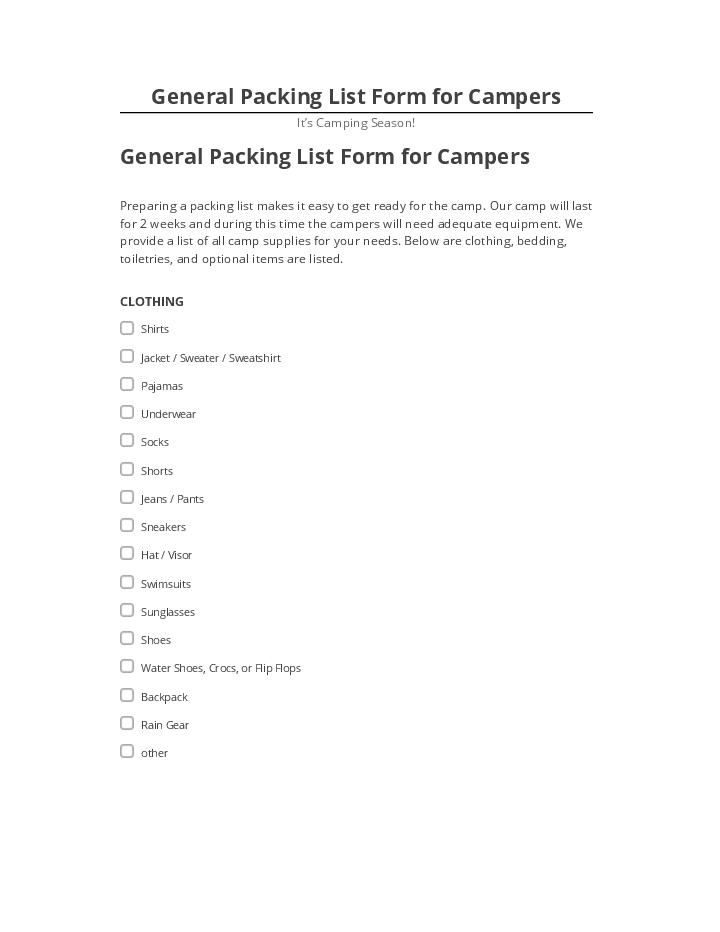 Update General Packing List Form for Campers from Microsoft Dynamics