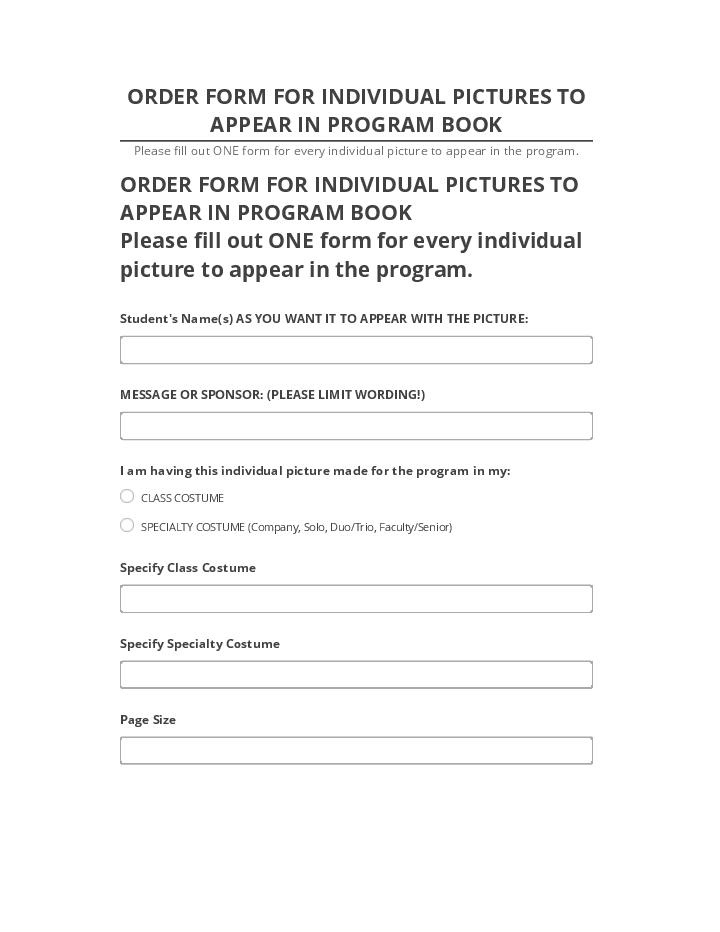 Extract ORDER FORM FOR INDIVIDUAL PICTURES TO APPEAR IN PROGRAM BOOK
