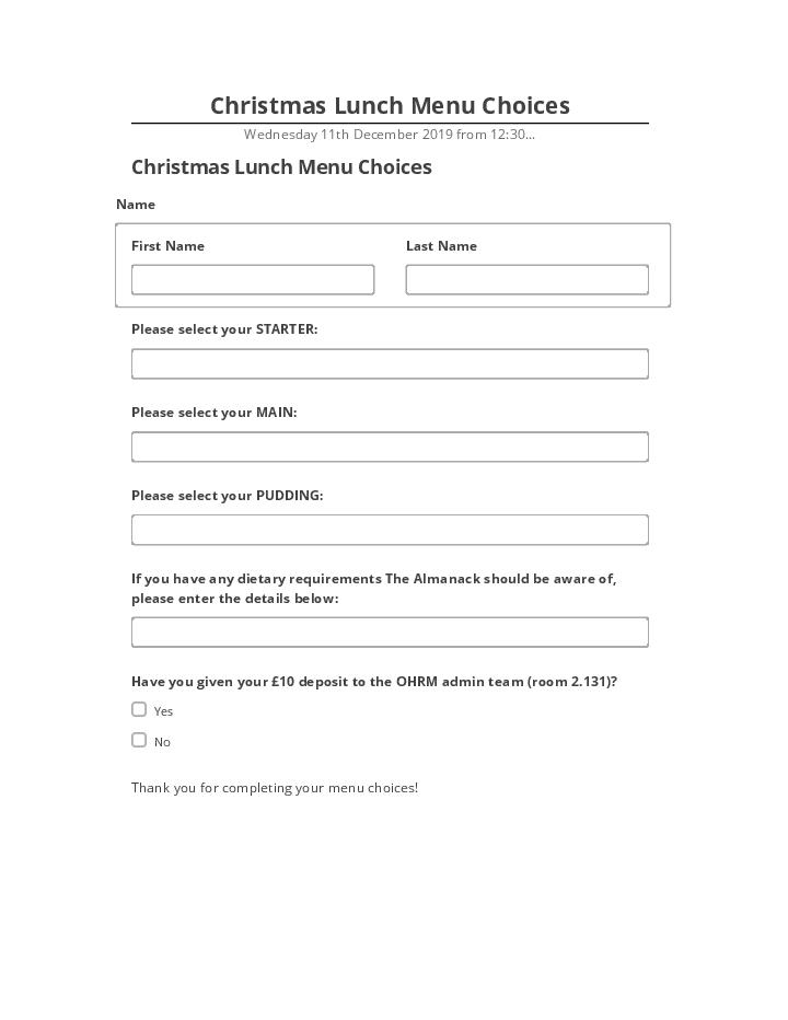 Archive Christmas Lunch Menu Choices to Netsuite