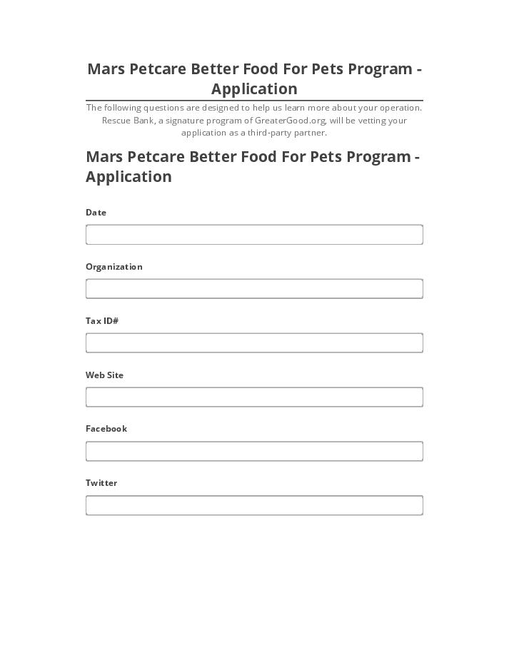 Arrange Mars Petcare Better Food For Pets Program - Application in Microsoft Dynamics
