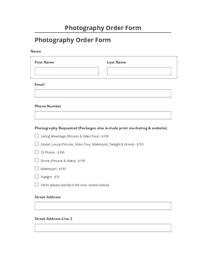 Export Photography Order Form