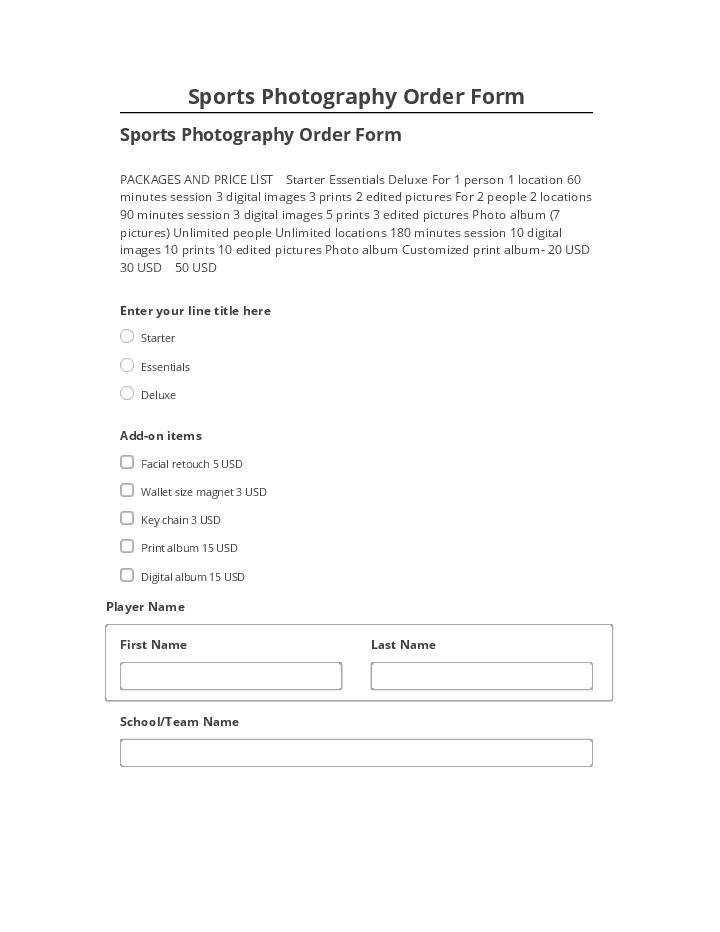 Extract Sports Photography Order Form from Netsuite