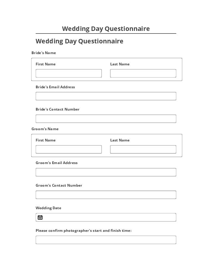 Arrange Wedding Day Questionnaire in Salesforce