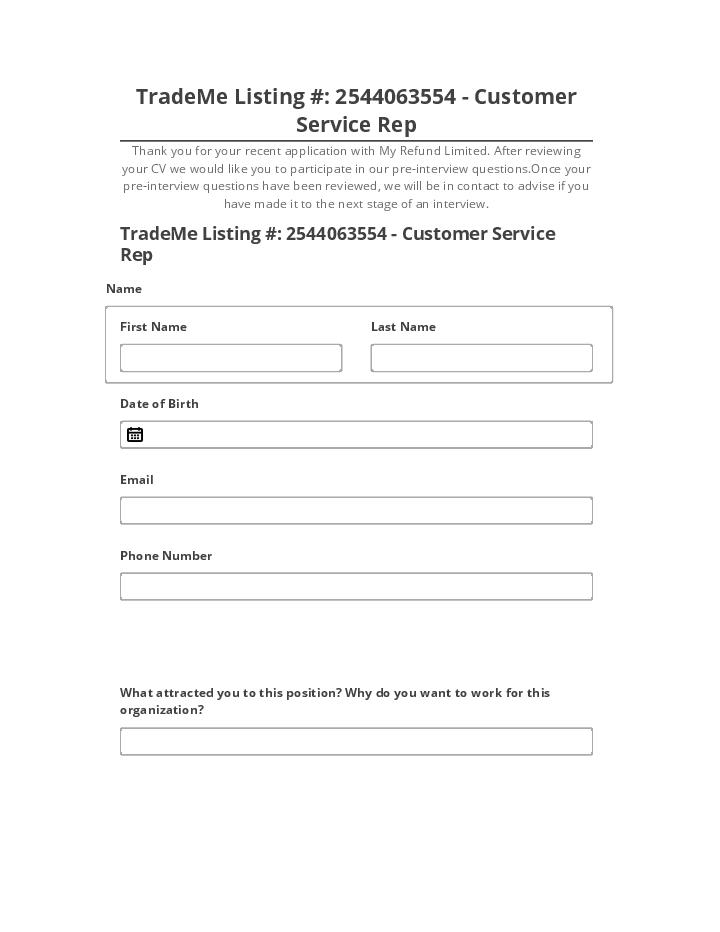 Arrange TradeMe Listing #: 2544063554 - Customer Service Rep in Salesforce