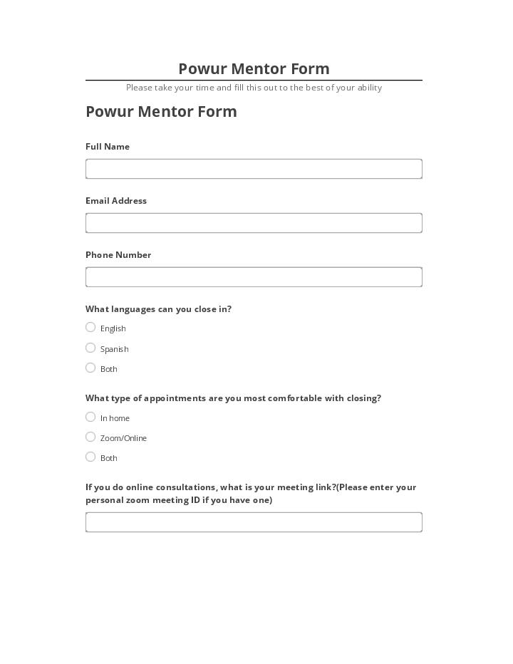 Arrange Powur Mentor Form