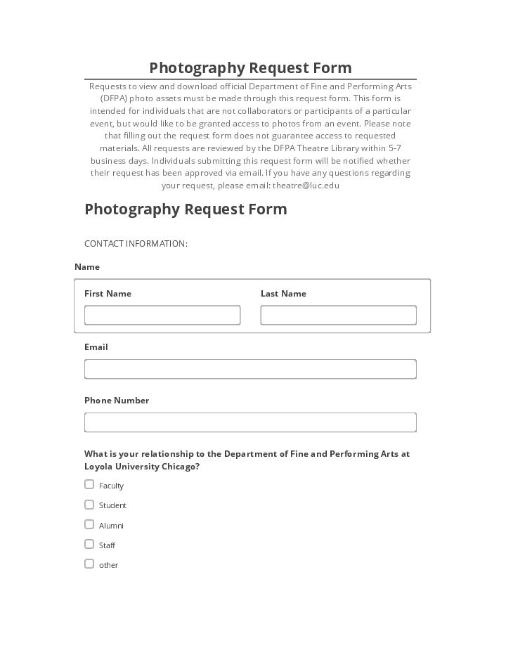 Manage Photography Request Form