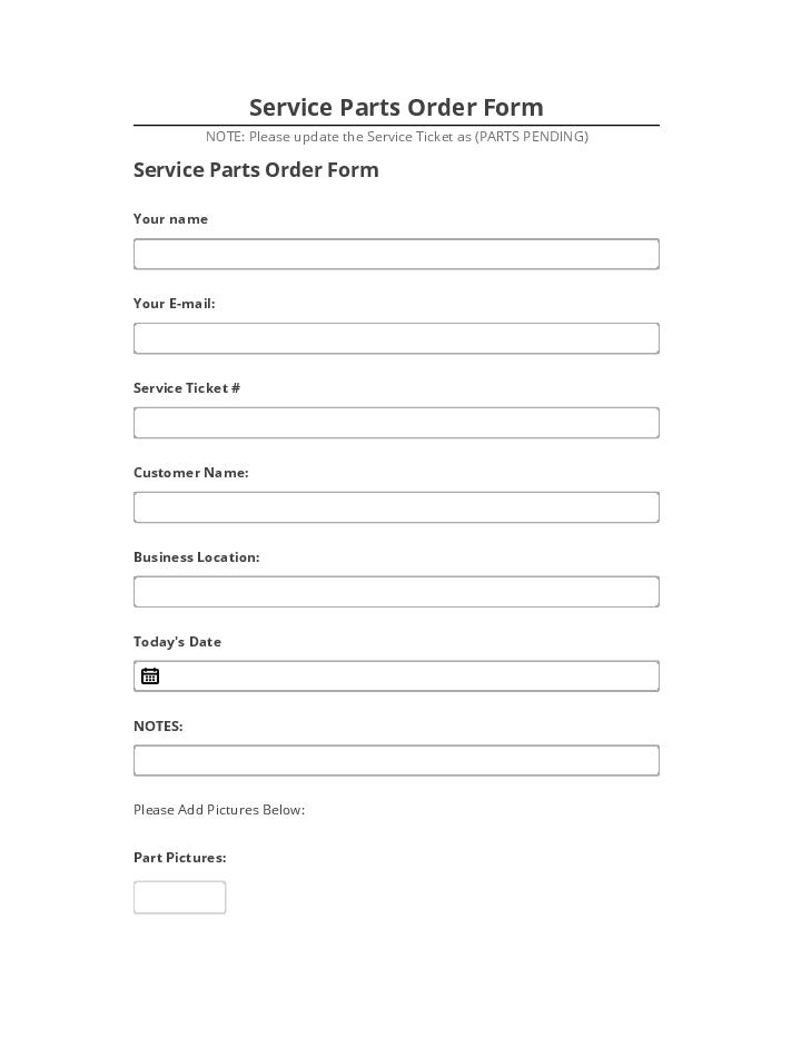 Update Service Parts Order Form