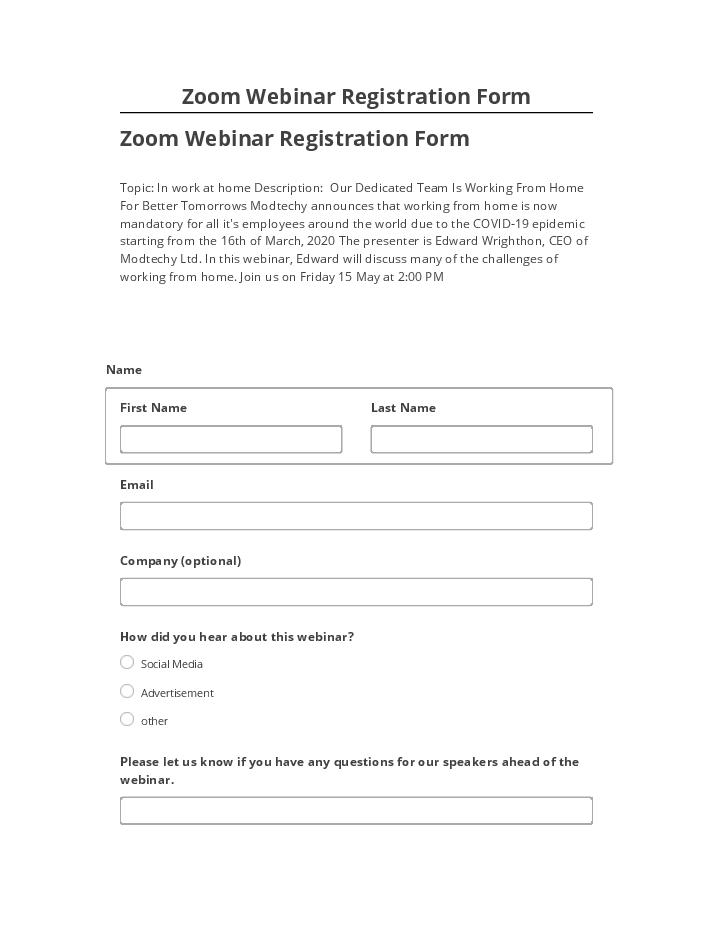 Arrange Zoom Webinar Registration Form in Netsuite