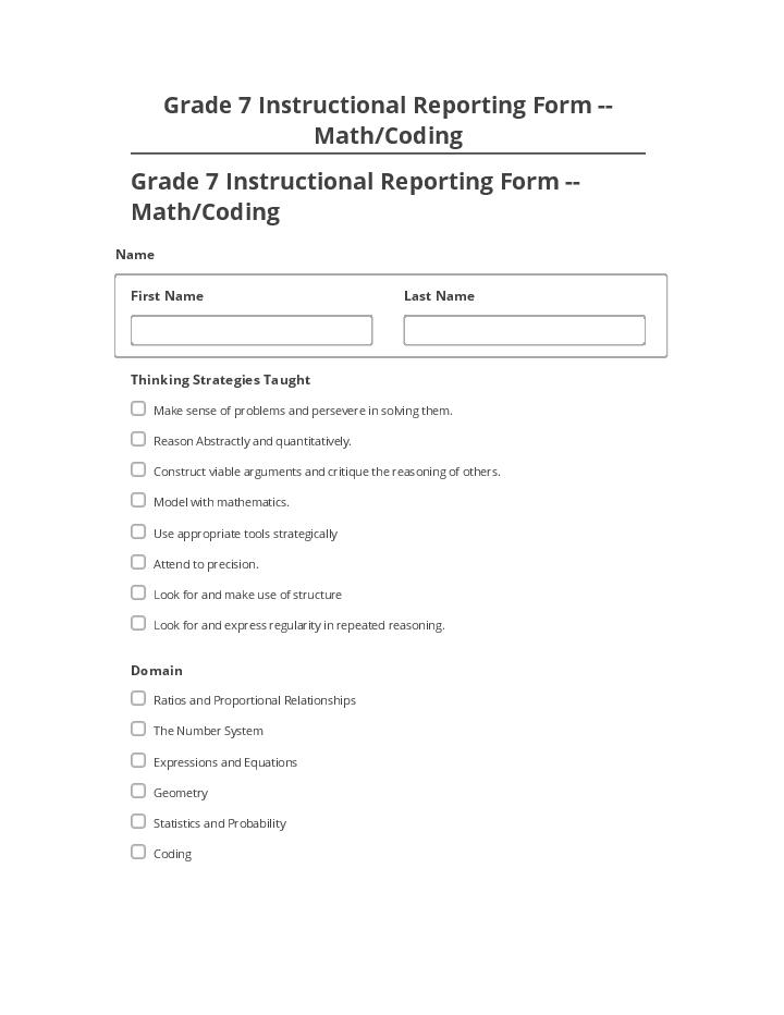 Integrate Grade 7 Instructional Reporting Form -- Math/Coding