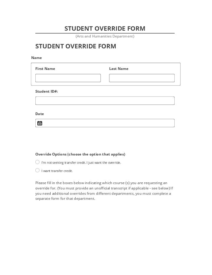Incorporate STUDENT OVERRIDE FORM in Netsuite
