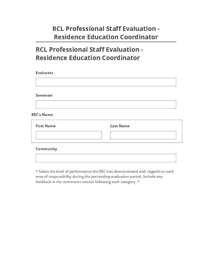 Pre-fill RCL Professional Staff Evaluation - Residence Education Coordinator from Microsoft Dynamics