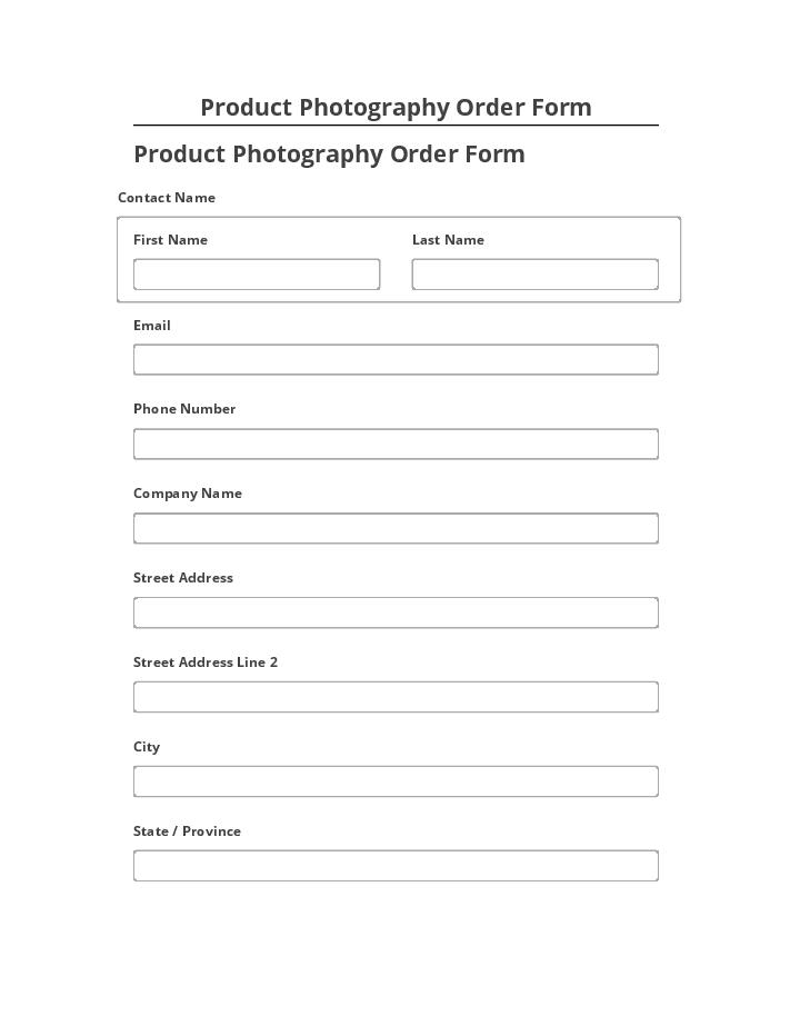 Export Product Photography Order Form