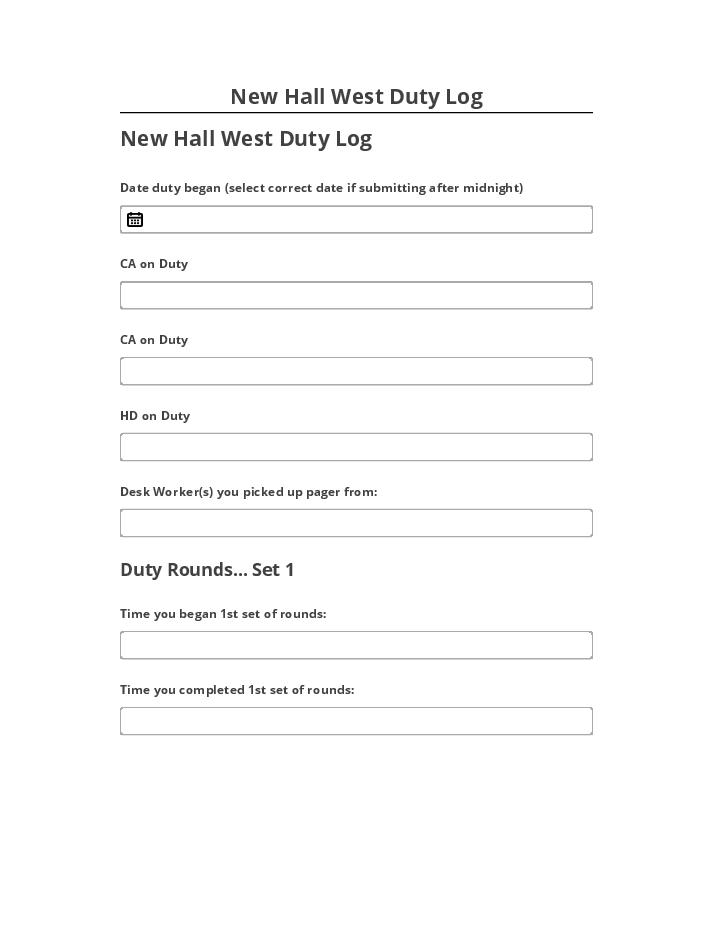 Arrange New Hall West Duty Log in Salesforce